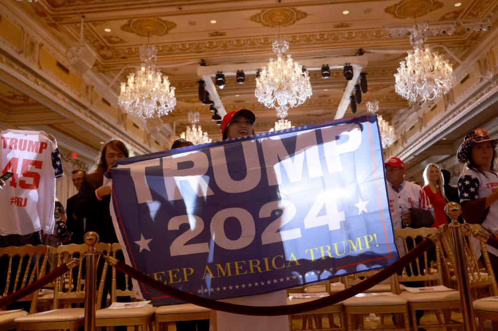 Supporters celebrate after former U.S. President Donald Trump spoke during an event at his Mar-a-Lago home on Nov. 15, 2022 in Palm Beach, Florida. (Joe Raedle/Getty Images)