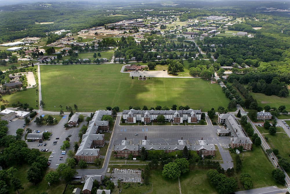 An aerial view of Fort Devens in 2006, with the military barracks in the foreground and field, the fort is as far as the eye can see. (Photo by David L. Ryan/The Boston Globe via Getty Images)