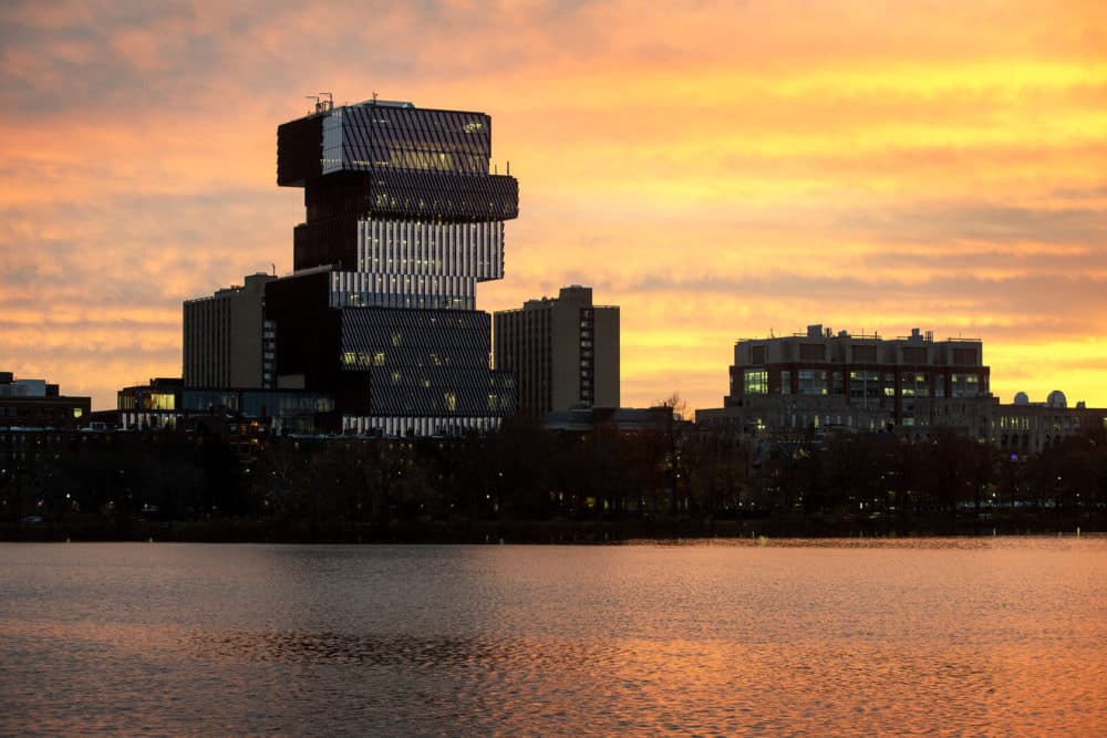 Boston University's Center for Computing & Data Sciences on Commonwealth Avenue, seen from across the Charles River. (Robin Lubbock/WBUR)