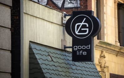 The Good Life sign on Kingston Street in Boston. (Robin Lubbock/WBUR)