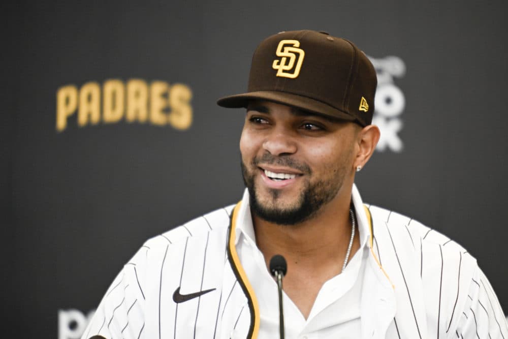 San Diego Padres' Xander Bogaerts speaks at news conference held to announce that his $280 million, 11-year contact with the Padres has been finalized, Friday, Dec. 9, 2022, in San Diego. (Denis Poroy/AP)