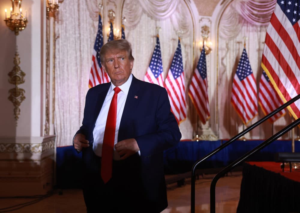 Former President Donald Trump leaves the stage after speaking during an event at his Mar-a-Lago home on Nov. 15, 2022 in Palm Beach, Florida. Trump announced that he was seeking another term in office and officially launched his 2024 presidential campaign. (Joe Raedle/Getty Images)
