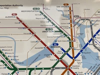 An MBTA map illustrating the newly added Green Line stops extending past Lechmere station into Somerville and Medford. The expansion is expected to be running and open to the public starting Dec. 12, 2022. (Sharon Brody/WBUR)
