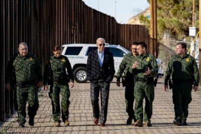 President Joe Biden speaks with U.S. Customs and Border Protection officers as he visits the U.S.-Mexico border in El Paso, Texas, on January 8, 2023. (Jim Watson/AFP via Getty Images)