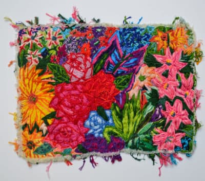 Donna Esolen, &quot;Untitled&quot; (2021), embroidery floss on printed fabric. (Courtesy Fuller Craft Museum)
