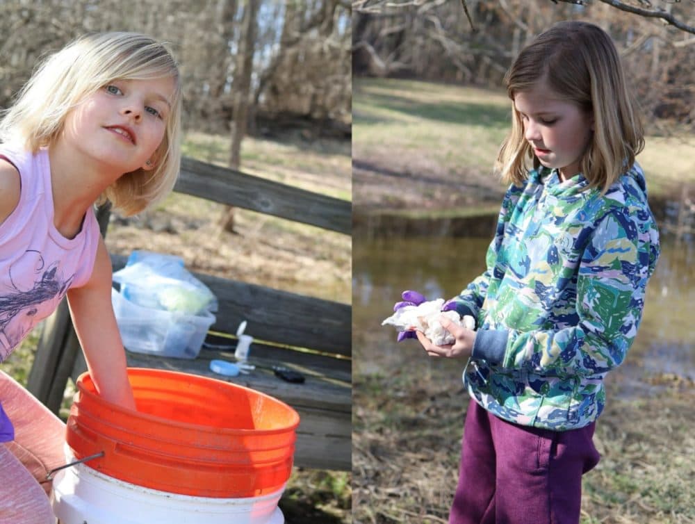Ava and Izzy Calsbeek, two sisters from Hanover, N.H., published their research on wood frog eggs with their dad, Ryan Calsbeek, a professor of biological sciences at Dartmouth College. (Courtesy of Ryan Calsbeek)