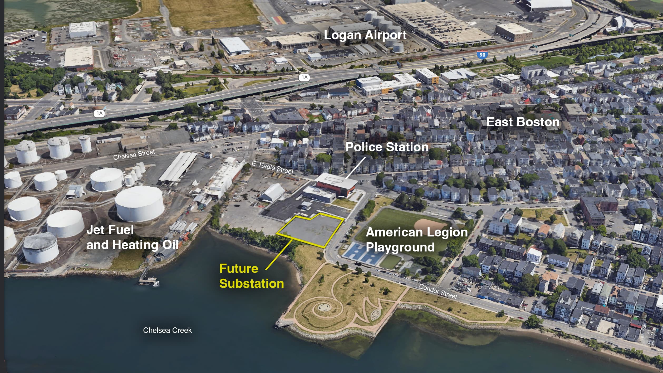 The location of the electrical substation in East Boston. (Jesse Costa)