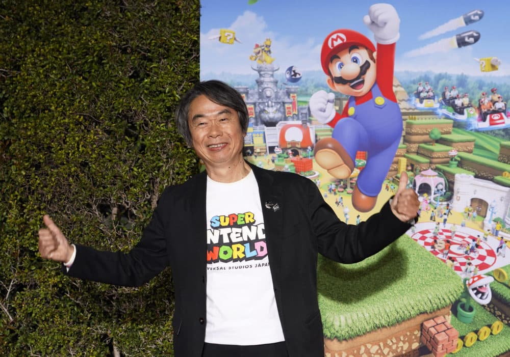 Shigeru Miyamoto, representative director and fellow at Nintendo Co., Ltd., poses at the Super Nintendo World grand opening press event, Wednesday, Feb. 15, 2023, at Universal Studios Hollywood in Universal City, Calif. (Chris Pizzello/AP)