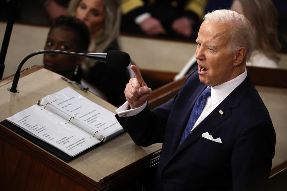 President Joe Biden delivers his State of the Union address during a joint meeting of Congress in the House Chamber of the U.S. Capitol on Feb. 07, 2023 in Washington, DC. The speech marks Biden's first address to the new Republican-controlled House. (Chip Somodevilla/Getty Images)