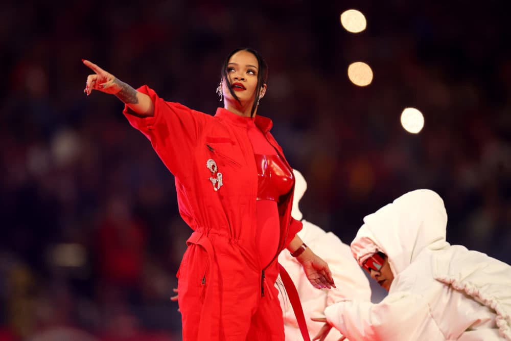 Rihanna performs onstage during the Apple Music Super Bowl LVII Halftime Show at State Farm Stadium on Feb. 12, 2023 in Glendale, Arizona. (Ezra Shaw/Getty Images)
