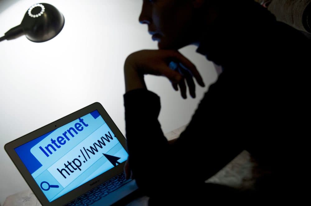 A woman looks at a webpage while connecting to the internet. (Lionel Bonaventure/AFP via Getty Images)