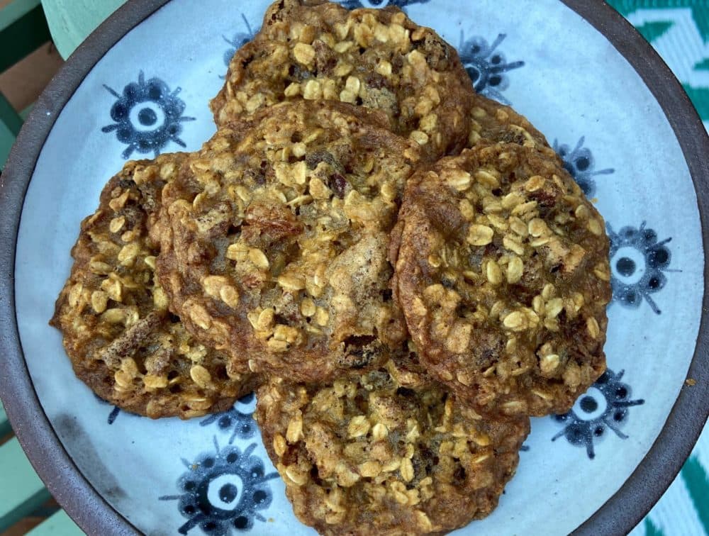 Oatmeal, maple, pecan, raisin cookies. (Kathy Gunst/Here & Now)