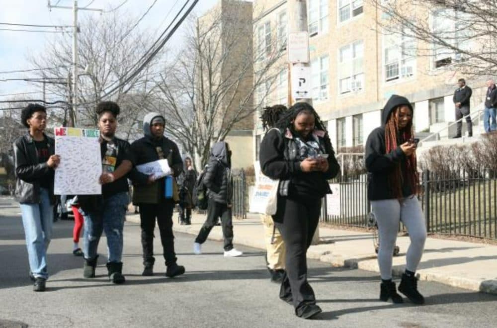 High school students at the Henderson Upper School on Friday staged a walkout in protest of conditions at the Croftland Street grades 4-12 school. (Seth Daniel/Dorchester Reporter)