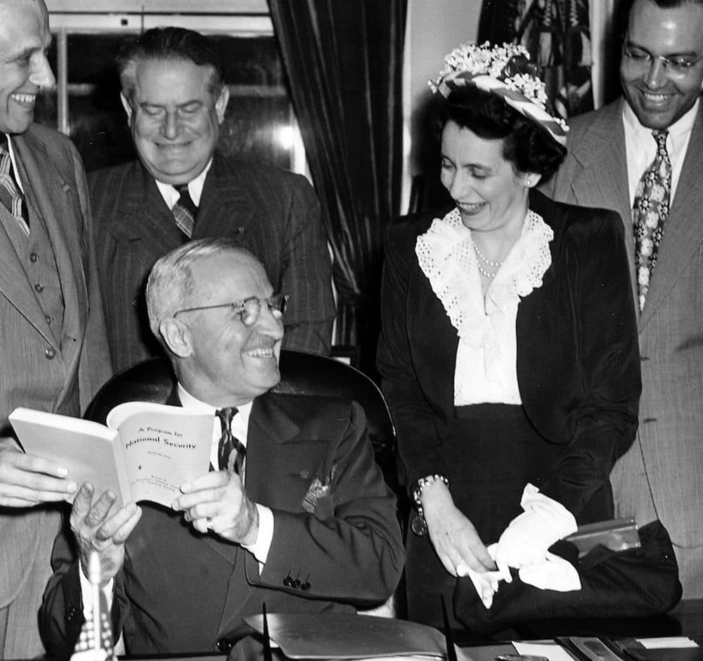 Anna Rosenberg and President Harry S. Truman at a White House meeting in 1947. (Photo courtesy of Harry S. Truman Presidential Library)