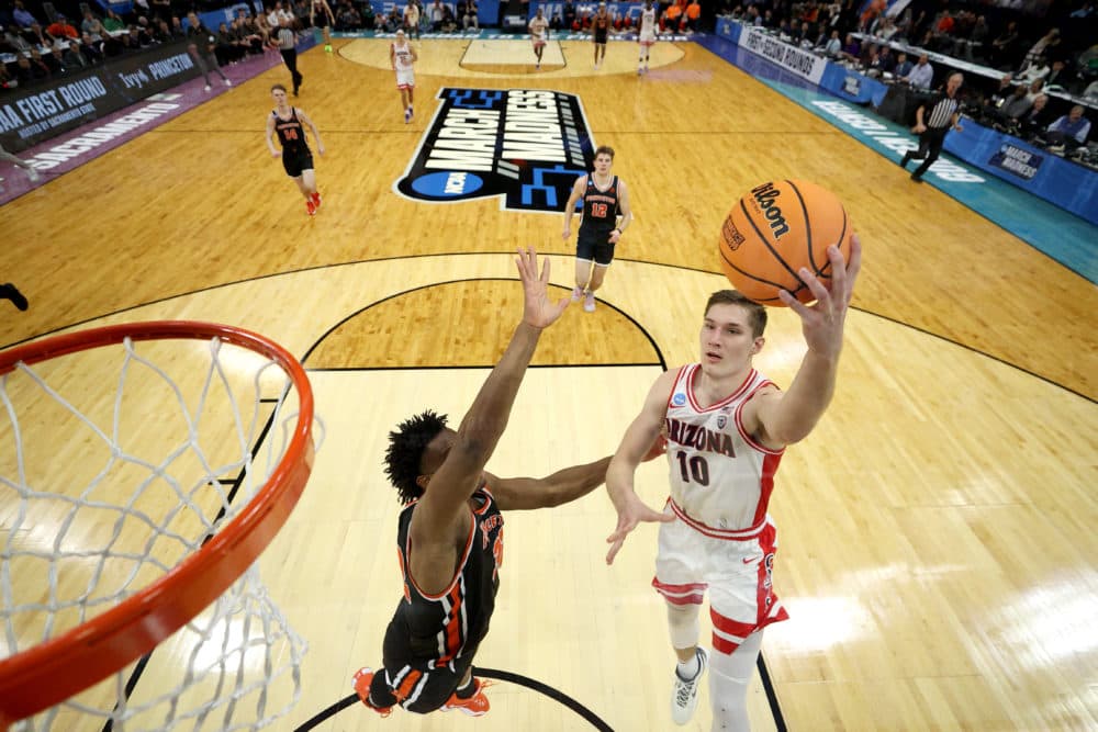 Azuolas Tubelis #10 of the Arizona Wildcats shoots the ball against Keeshawn Kellman #32 of the Princeton Tigers during the second half in the first round of the NCAA Men's Basketball Tournament. (Ezra Shaw/Getty Images)