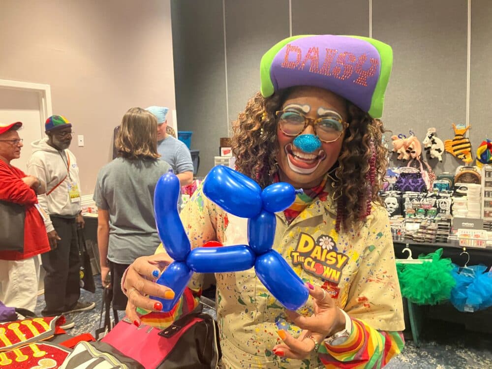 Daisy the Clown at the World Clown Association convention. (Catherine Welch/Here & Now)