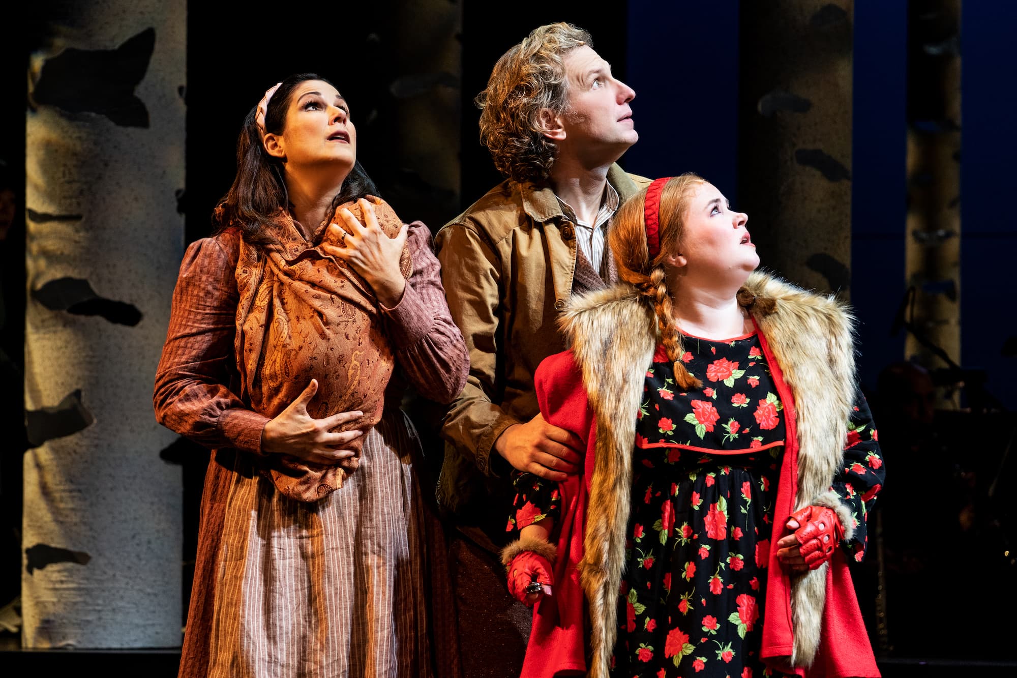 Stephanie J. Block (Baker's Wife),Sebastian Arcelus (Baker) and Katy Geraghty (Little Red Riding Hood) in &quot;Into the Woods&quot; at the Emerson Colonial Theatre. (Courtesy Matthew Murphy and Evan Zimmerman for MurphyMade)