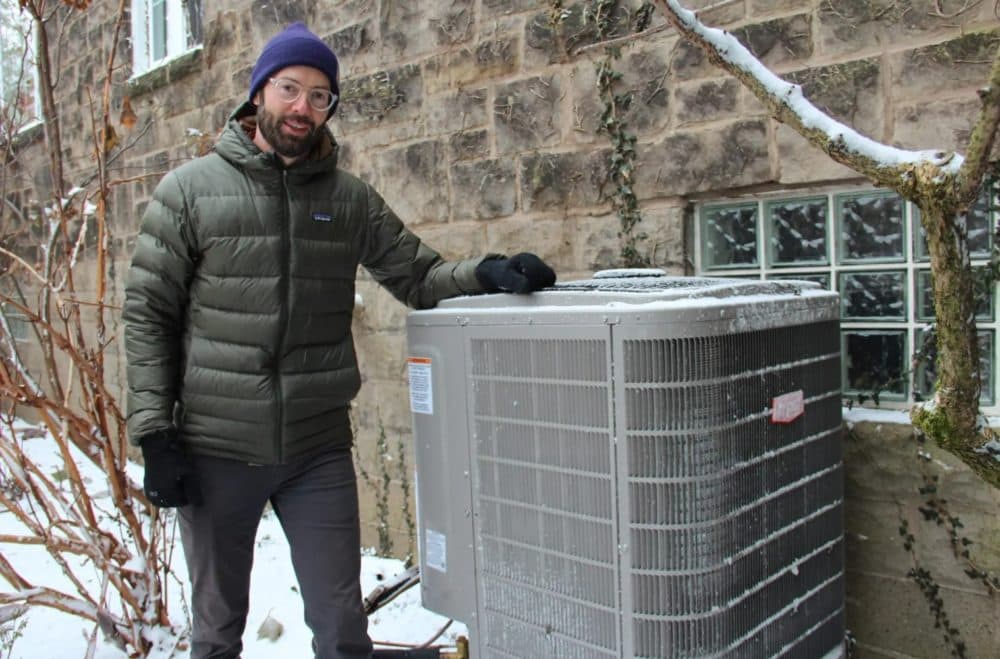 Brendon Slotterback had a contractor install a heat pump outside his Pittsburgh home. (Reid R. Frazier/The Allegheny Front)