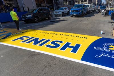 The finish line on Boylston Street in Boston, April 14. (Jesse Costa/WBUR)