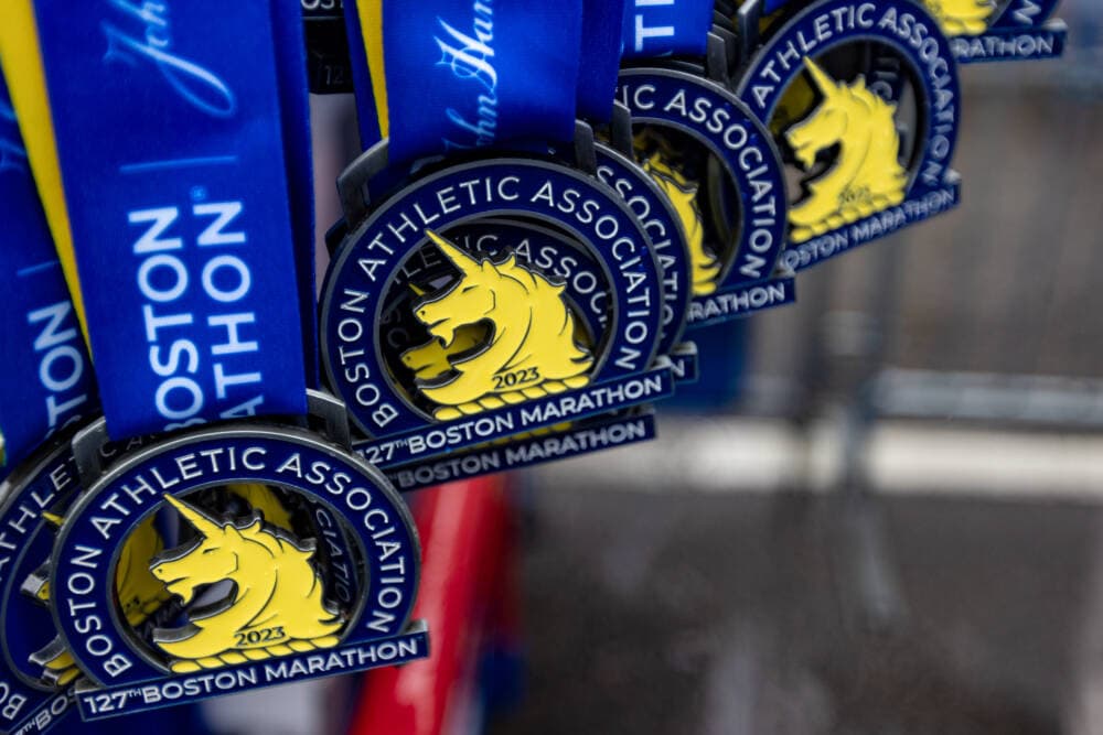 Medals of the 127th Boston Marathon. (Jesse Costa/WBUR)