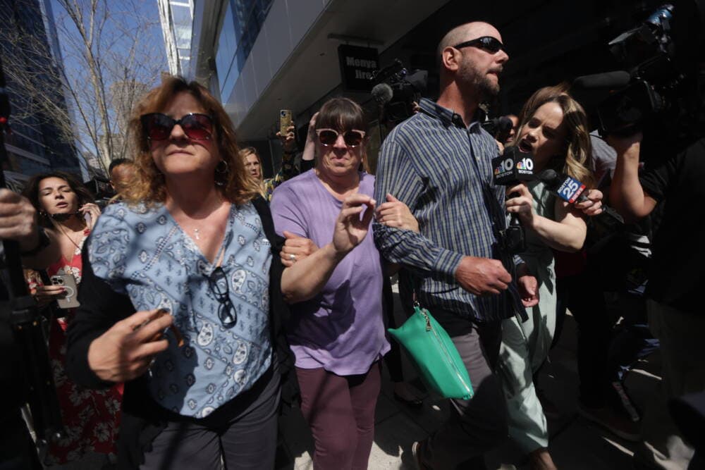 Family members of Jack Teixeira leave Moakley Courthouse. (Jesse Costa/WBUR)