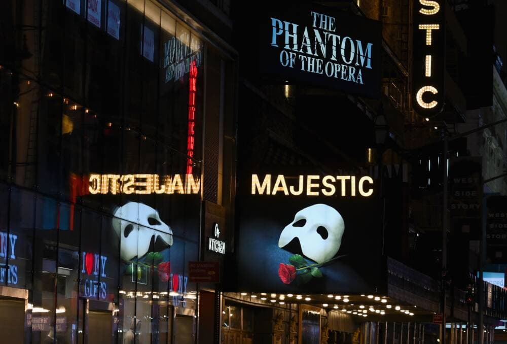 Signage of the Broadway play &quot;The Phantom of the Opera&quot; seen at Time Square. (Angela Weiss/AFP via Getty Images)