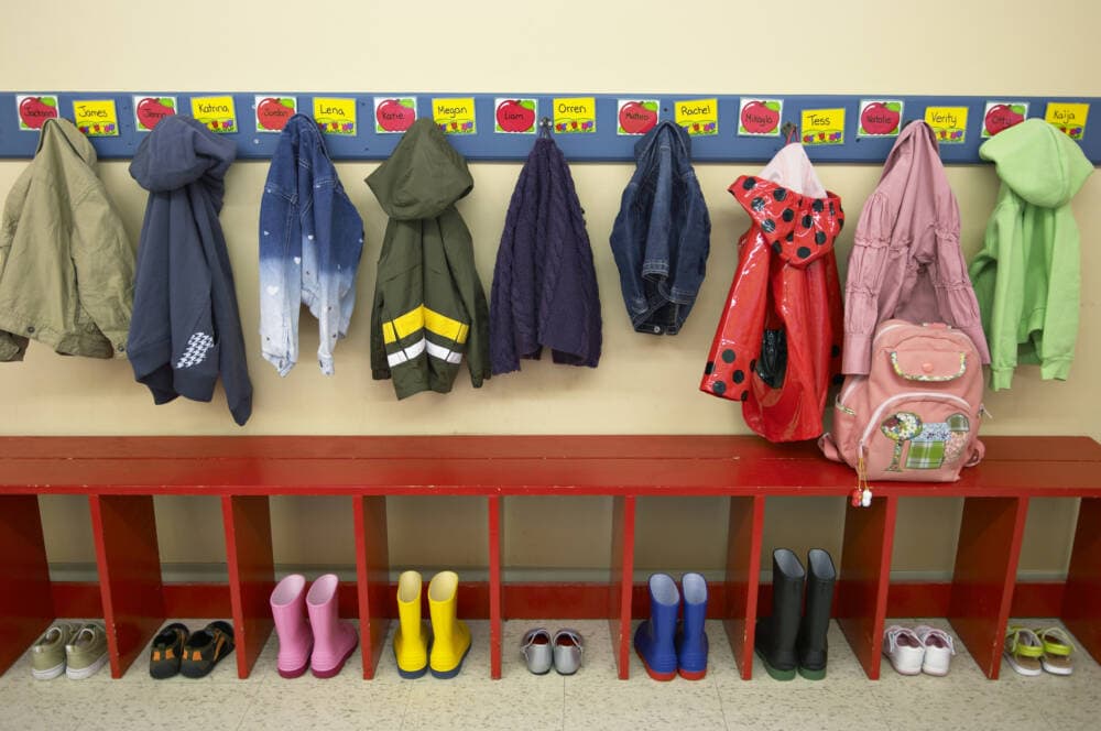 Coats and boots in a preschool classroom. (Getty Images)