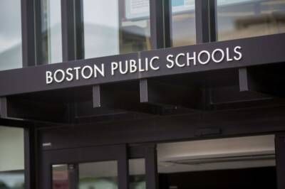 The sign for the Boston Public School headquarters in theBruce Bolling Municipal Building in Dudley Sq. (Jesse Costa/WBUR)