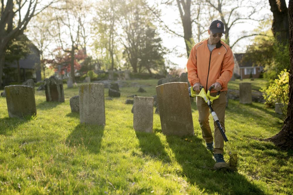 Alex Popp is a Greenwich-based volunteer who cleans up the Old Byram Cemetery, a Greenwich burial ground where enslaved people were buried. The burial site recently received $5,000 to restore the site. (Tony Spinelli/Connecticut Public)