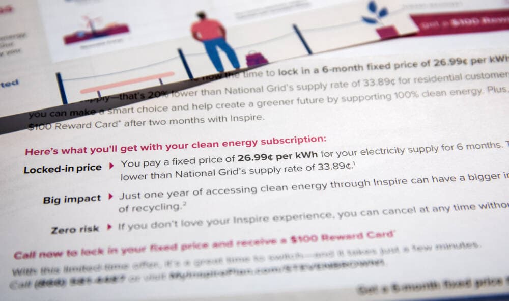 A letter from Inspire Clean Energy says customers can lock the price of their electicity for six months. (Robin Lubbock/WBUR)