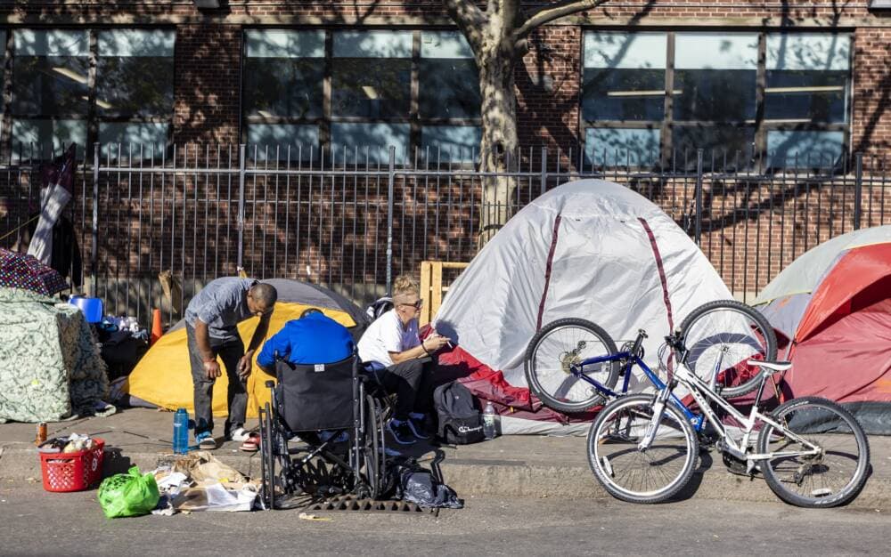People struggling with homelessness live in tents lining Southampton Street and several other streets in the so-called &quot;Mass. and Cass&quot; area on Oct. 20, 2021. (Jesse Costa/WBUR)