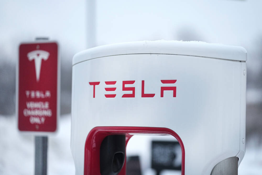 A Tesla charging station. (Abbie Parr/AP)