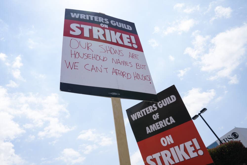 Members of the The Writers Guild of America picket outside CBS Television City. (Ashley Landis/AP)