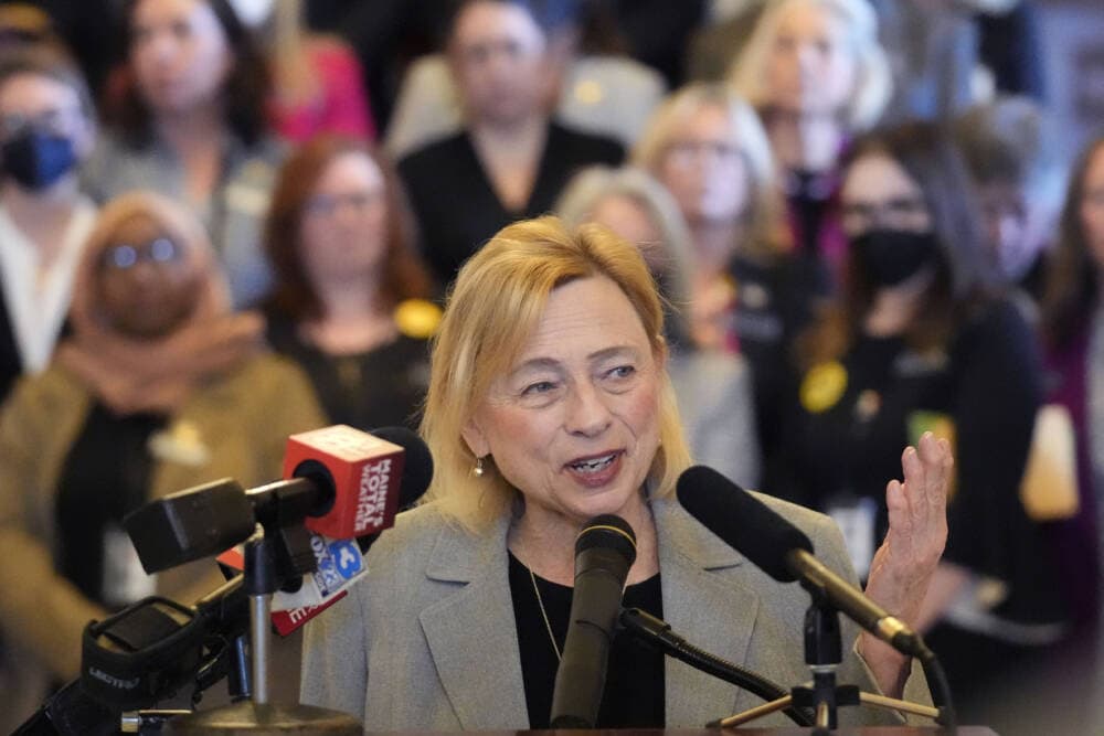 Maine Gov. Janet Mills speaks at a news conference this past January in Augusta. (Robert F. Bukaty / AP Photo)