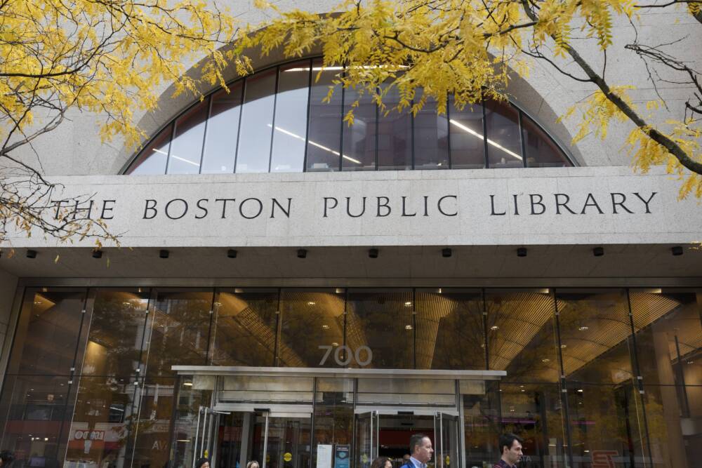 The entrance to the main branch of the Boston Public Library, Oct. 14, 2022. (Michael Dwyer/AP)