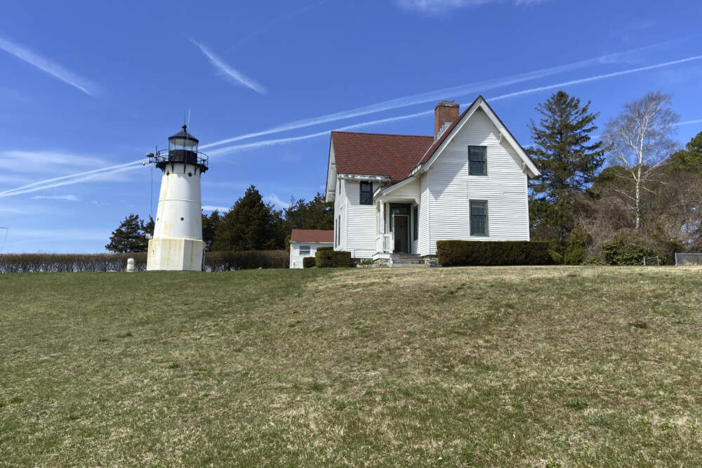 Warwick Neck Light, that dates to 1827 and was a onetime important navigation tool for mariners making their way to Providence, R.I., stands near Narragansett Bay, April 12, 2023, in Warwick, R.I. (Barbara Salfity/General Services Administration via AP)