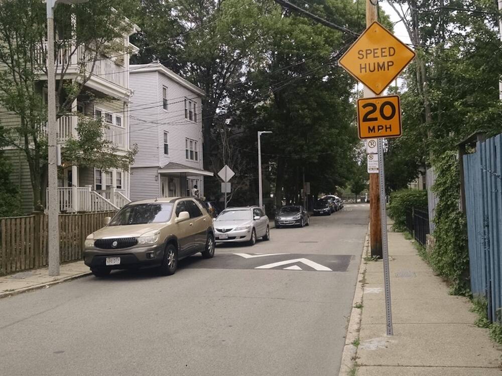 A speed hump on a street. (City of Boston)