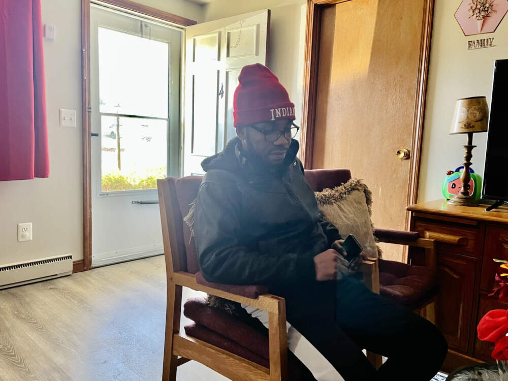 Andre is waiting for federal protections, so he could work, he says, and provide for his wife and 3-year-old son. Andre and his family live in a one-bedroom apartment in Agawam, Massachusetts. (Nirvani Williams/NEPM)