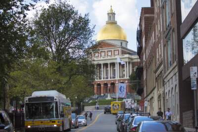 View of the Massachusetts State House from the corner of Tremont and Park Streets. (Jesse Costa/WBUR)