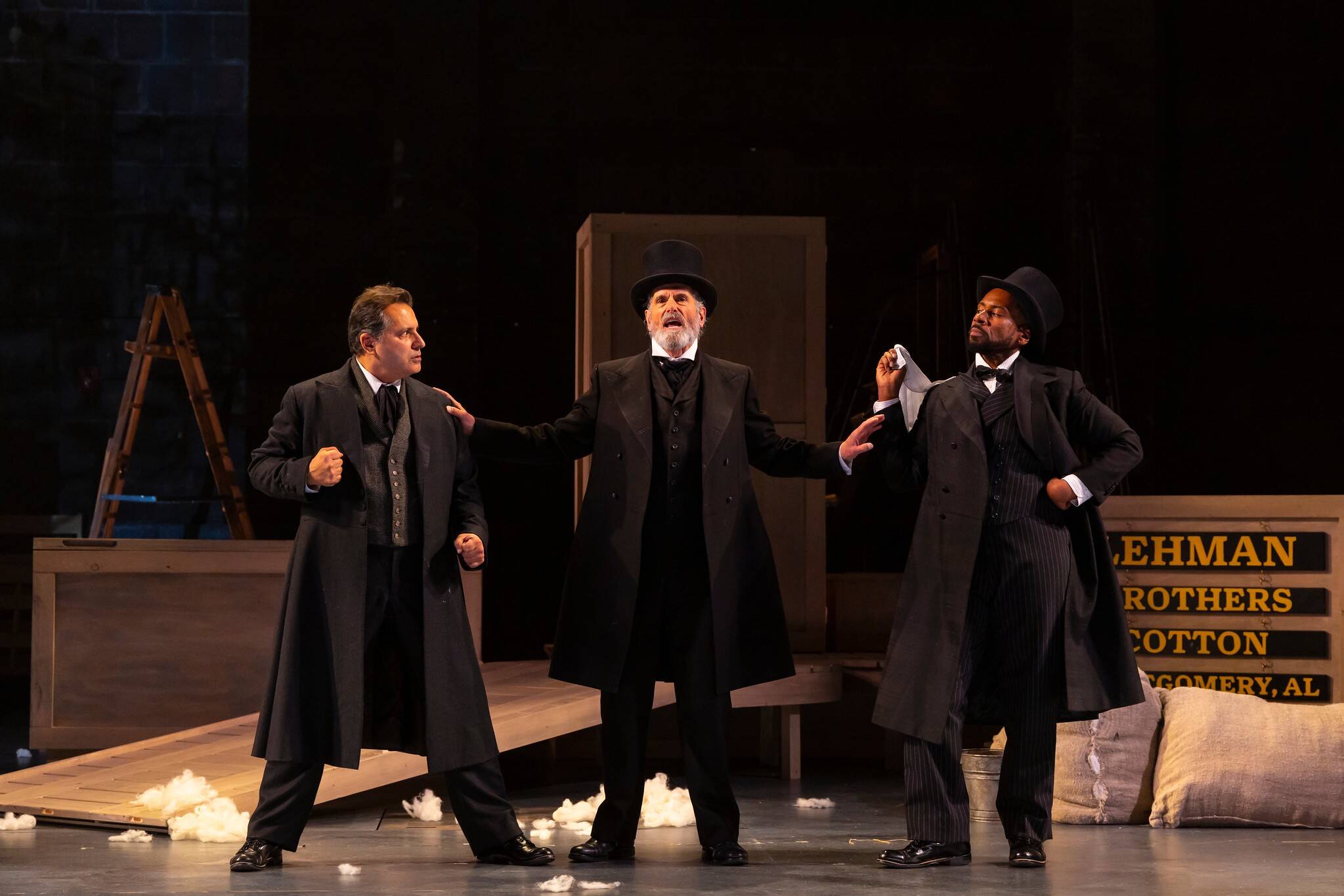Firdous Bamji, Steven Skybell and Joshua David Robinson in &quot;The Lehman Trilogy&quot; at the Huntington Theatre Company. (Courtesy T Charles Erickson)
