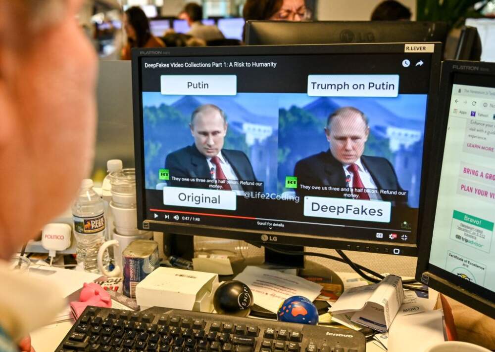 A AFP journalist views a video on January 25, 2019, manipulated with artificial intelligence to potentially deceive viewers, or &quot;deepfake&quot; at his newsdesk in Washington, DC. - &quot;Deepfake&quot; videos that manipulate reality are becoming more sophisticated and realistic as a result of advances in artificial intelligence, creating a potential for new kinds of misinformation with devastating consequences. - TO GO WITH AFP STORY by Rob LEVER &quot;Misinformation woes may multiply with deepfake videos&quot; (Photo by Alexandra ROBINSON / AFP) / TO GO WITH AFP STORY by Rob LEVER &quot;Misinformation woes may multiply with deepfake videos&quot; (Photo by ALEXANDRA ROBINSON/AFP via Getty Images)
