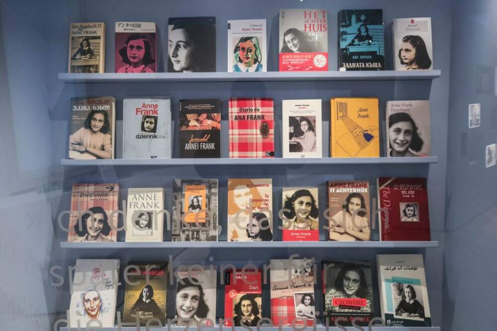 Translated publications of Anne Frank's diary are on display at the Jewish Museum in Frankfurt am Main, western Germany, on October 21, 2020. (Photo by STR/AFP via Getty Images)