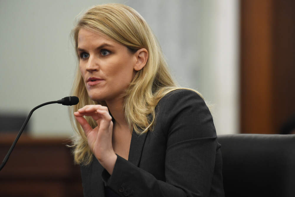 Facebook whistleblower, Frances Haugen appears before the Senate Commerce, Science, and Transportation Subcommittee at the Russell Senate Office Building  on October 05, 2021 in Washington, DC. (Matt McClain-Pool/Getty Images)