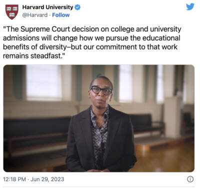 A screenshot of the video response by Harvard President-elect Claudine Gay. (Screenshot Harvard's Twitter)