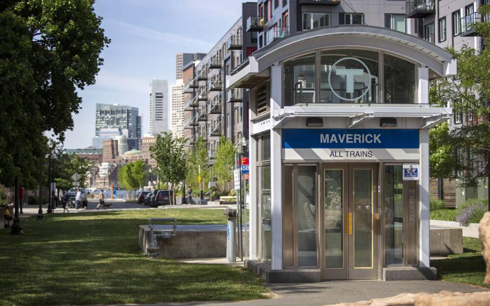 The elevator entrance to the Blue Line's Maverick station. (Robin Lubbock/WBUR)