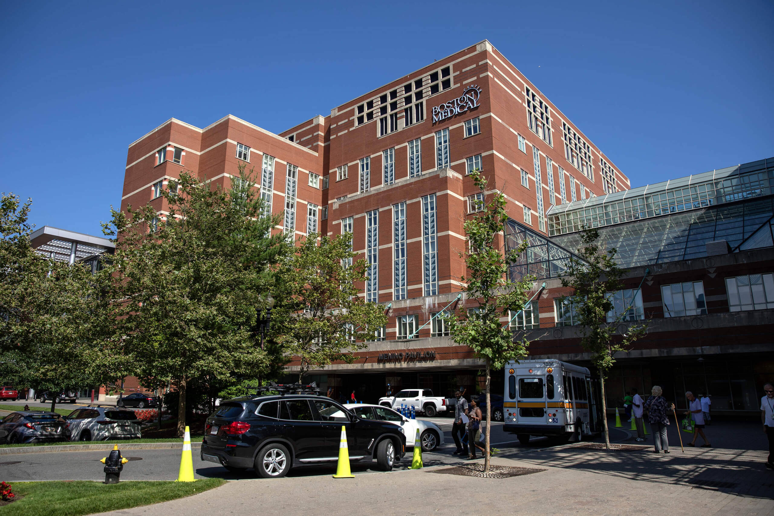The Boston Medical Center, seen from Harrison Avenue in Boston. (Robin Lubbock/WBUR)