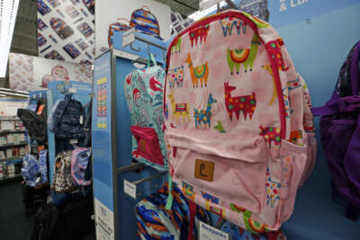 A display of back to school backpacks in a Staples store. (Gene J. Puskar/AP)