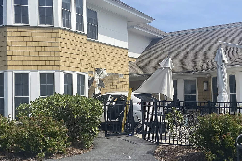 This photo provided by the Groveland Fire Department shows the SUV that a man drove into an assisted living facility in Groveland on Monday, July 24, 2023, injuring two residents, authorities said. (Groveland Fire Department via AP)