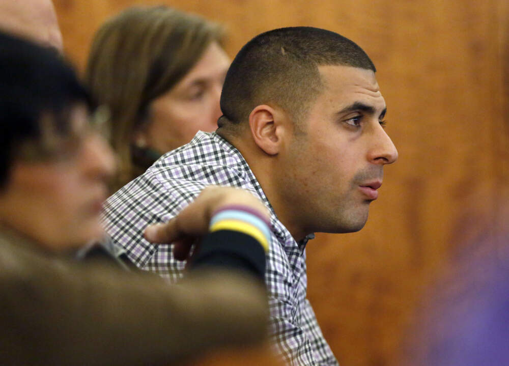 Dennis Hernandez, brother of former New England Patriots NFL football player Aaron Hernandez, watches during his brother's murder trial on Jan. 29, 2015, in Fall River, Mass. (Steven Senne/AP/Pool)