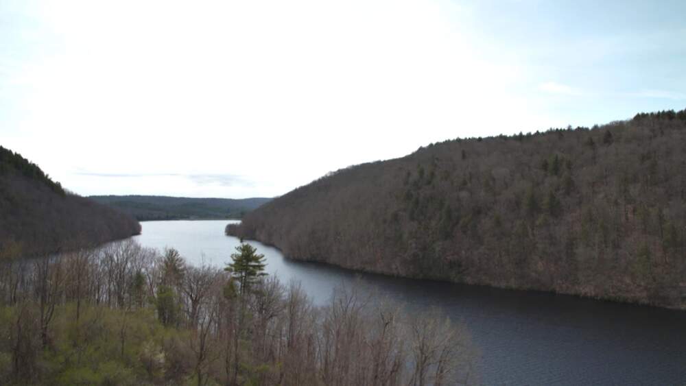 View of Colebrook River Lake in April, 2022. (Connecticut Public)